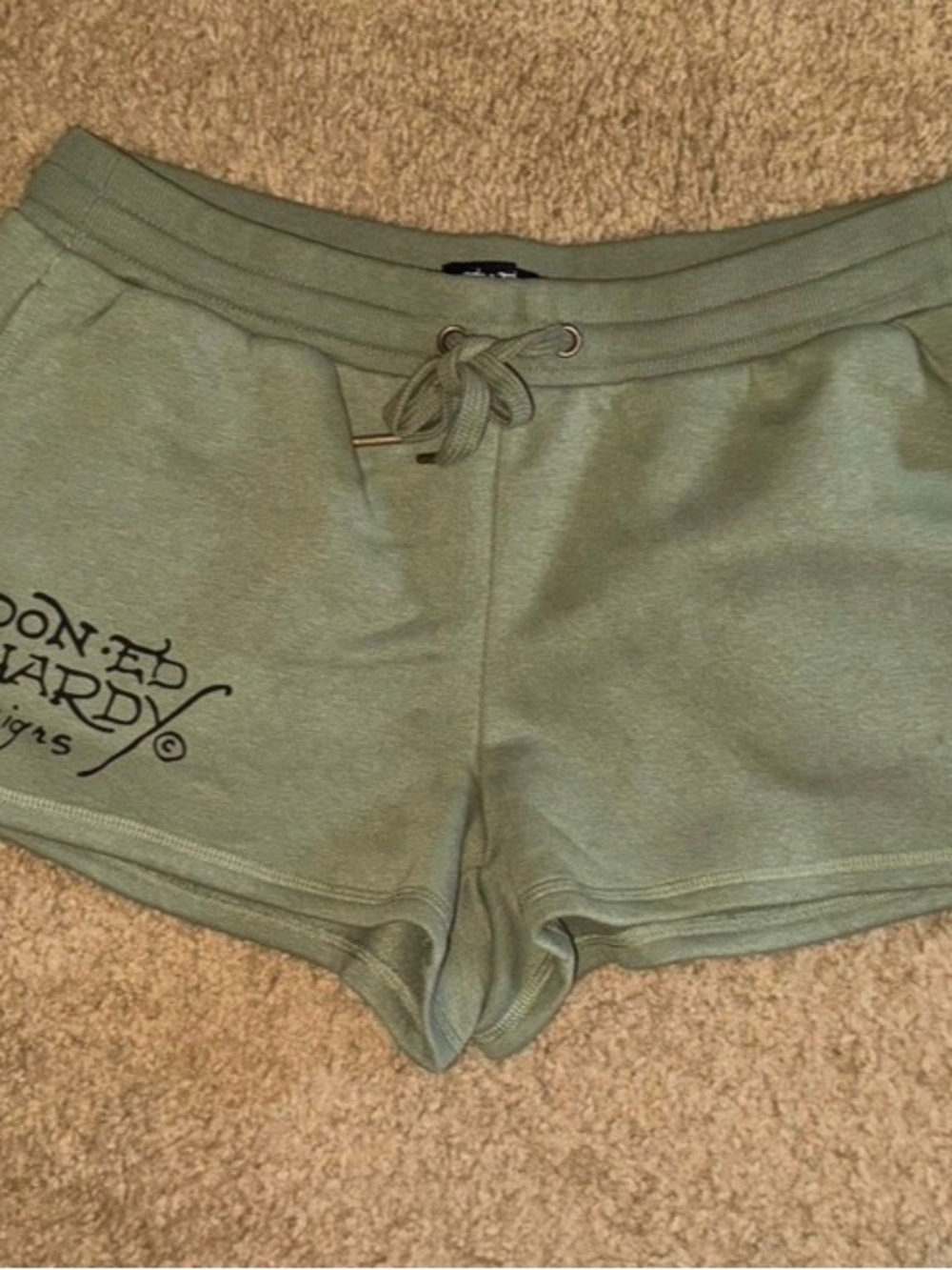 Ed Hardy Sage Green Athletic Drawstring Shorts